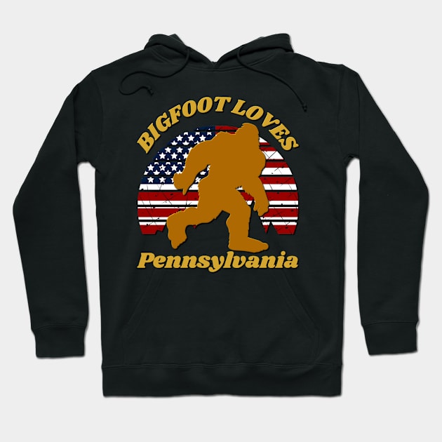 Bigfoot loves America and Pennsylvania too Hoodie by Scovel Design Shop